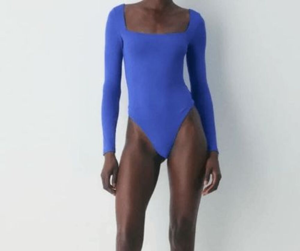 Aritzia Original Contour Headway Square Neck Bodysuit long sleeve blue XL NEW